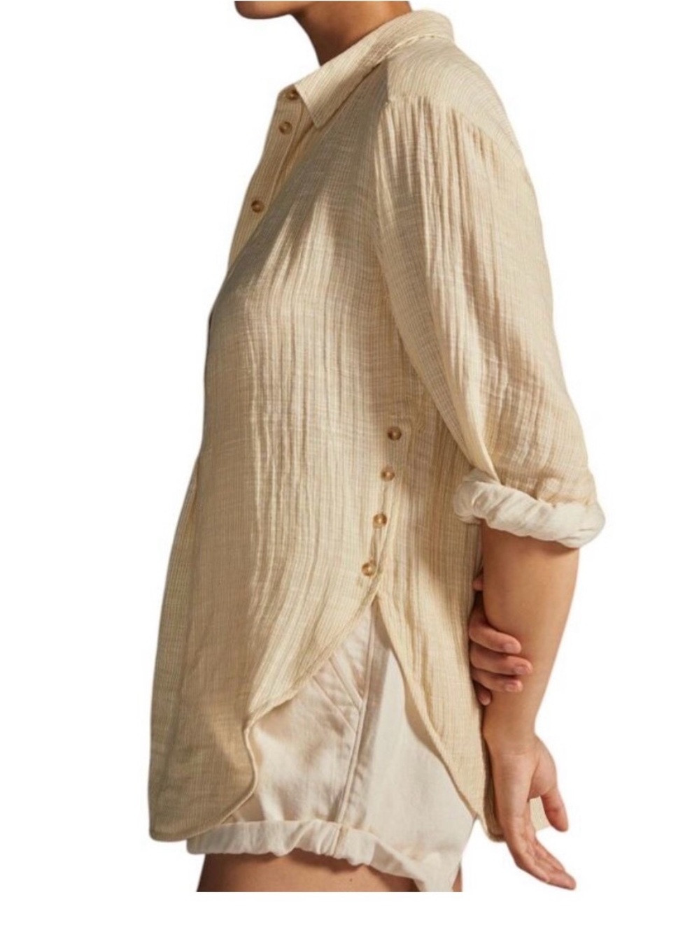 Anthropologie Cream Button-Placket Gauze Tunic with button details - Picture 2 of 7